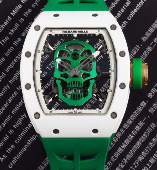Review Cheap Richard Mille RM52-01 skull green rubber limited watch cost